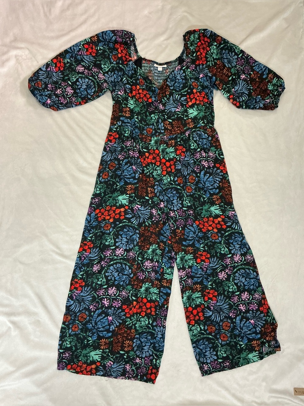 Knox Rose Floral Wide Leg Jumpsuit Black Boho Size L